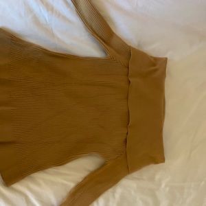 English Factory tan off the shoulder sweater